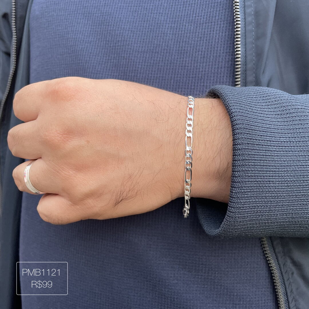 Pulseira Elo 3x1 Média Lisa Prateada